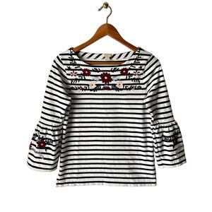 J. Crew Floral Embroidered Striped Bell Sleeve Blouse Size XS